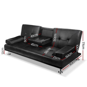 Artiss 3 Seater PU Leather Sofa Bed – Black 3
