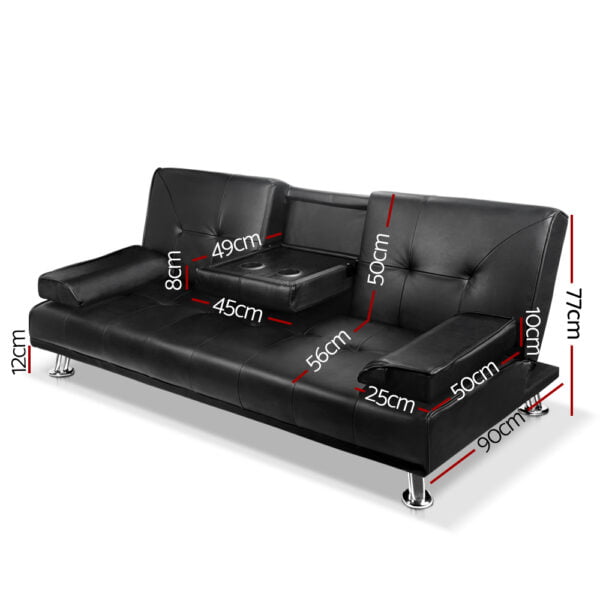 Artiss 3 Seater PU Leather Sofa Bed – Black 9