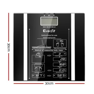 Everfit Bathroom Scales Digital Body Fat Scale 180KG Electronic Monitor Tracker 15