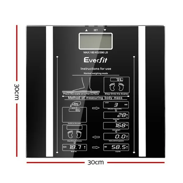 Everfit Bathroom Scales Digital Body Fat Scale 180KG Electronic Monitor Tracker 9