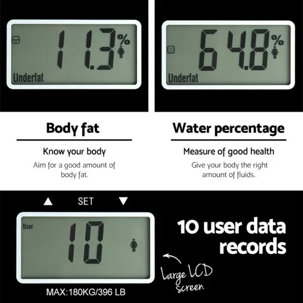 Everfit Bathroom Scales Digital Body Fat Scale 180KG Electronic Monitor Tracker 10