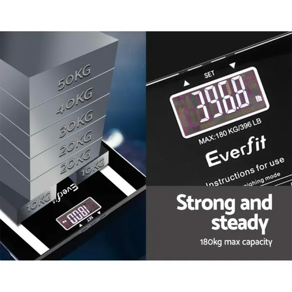 Everfit Bathroom Scales Digital Body Fat Scale 180KG Electronic Monitor Tracker 12