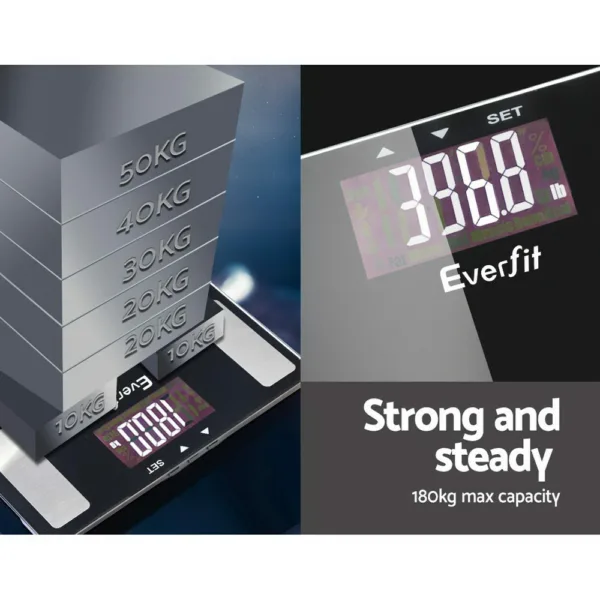 Everfit Bathroom Scales Digital Body Fat Scale 180KG Electronic Monitor BMI CAL 12