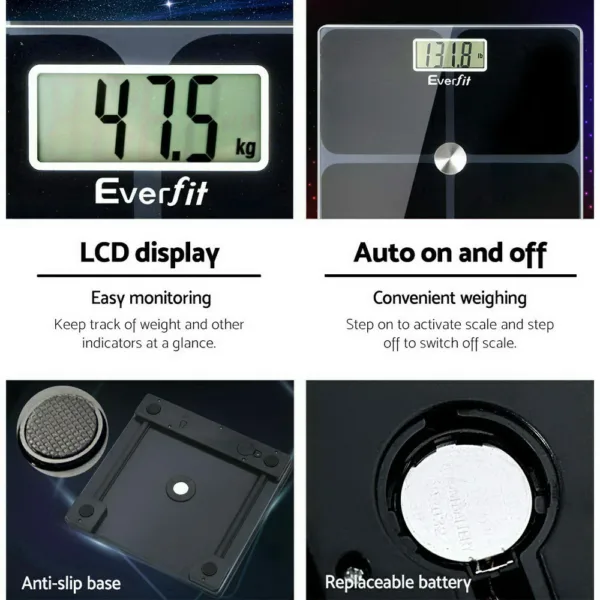 Everfit Bathroom Scales Digital Weighing Scale 180KG Electronic Monitor Tracker 12