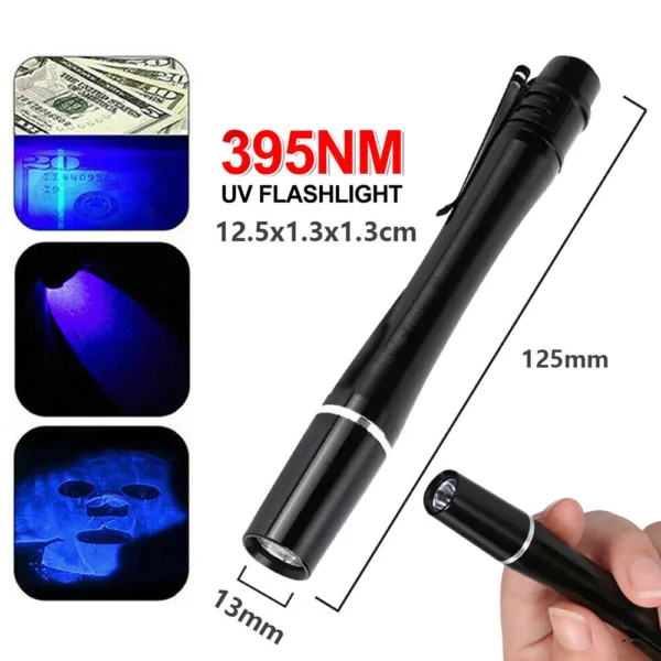 Mini UV 395nm Inspection Pen Torch Ultra Violet Flashlight Pocket Lamp Fluoresce 6