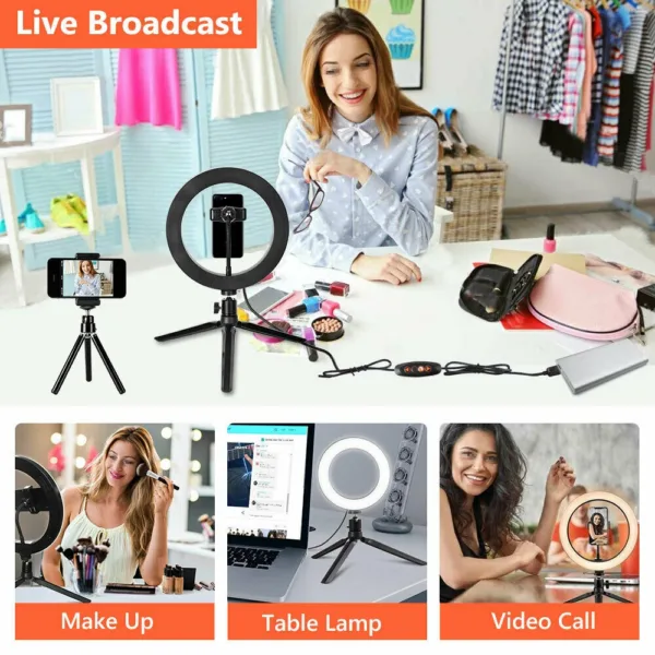 10″ Dimmable LED Ring Light Tripod Stand for Phone Makeup Live Selfie 15