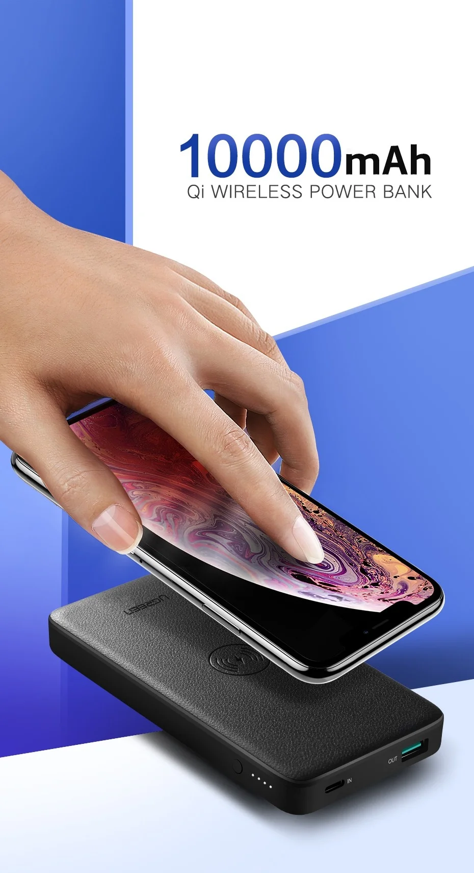 UGreen 10000mAh  Power bank  with 10W QI Wireless Charging Pad - Black 50578 - Image 1