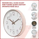 Modern Wall Clock Silent Non-Ticking Quartz Battery Operated Rose Gold 20