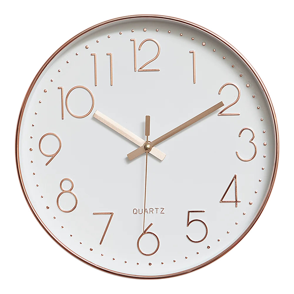 Modern Wall Clock Silent Non-Ticking Quartz Battery Operated Rose Gold - Image 1