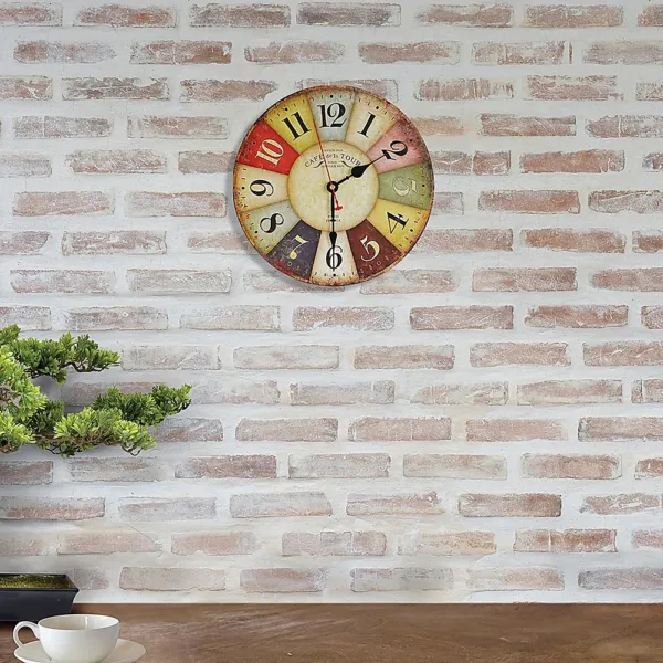 Large Colourful Wall Clock Kitchen Office Retro Timepiece 11