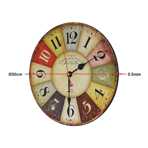 Large Colourful Wall Clock Kitchen Office Retro Timepiece 17