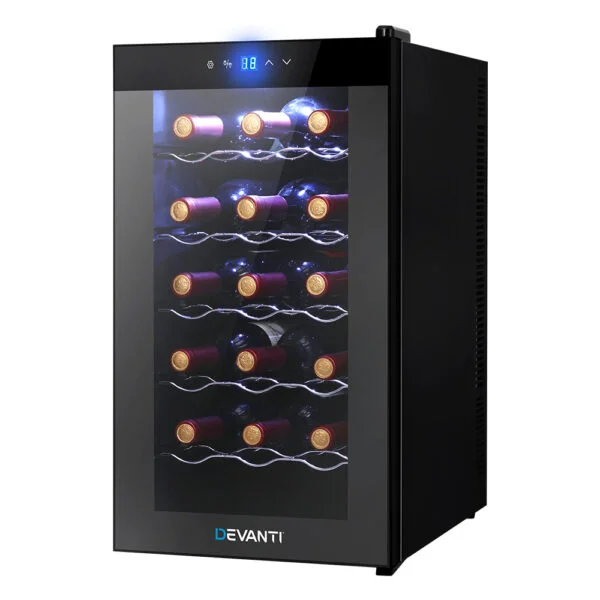Devanti Wine Cooler 18 Bottles Glass Door Beverage Cooler Thermoelectric Fridge Black - Image 1