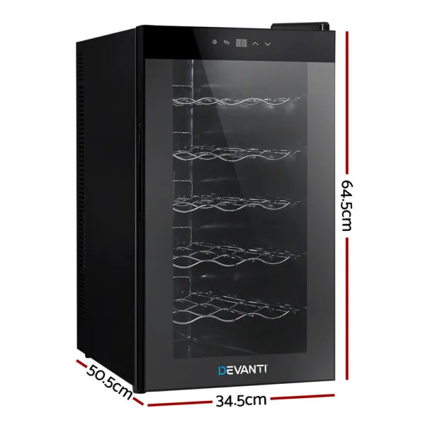 Devanti Wine Cooler 18 Bottles Glass Door Beverage Cooler Thermoelectric Fridge Black - Image 2