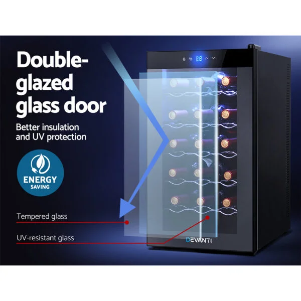Devanti Wine Cooler 18 Bottles Glass Door Beverage Cooler Thermoelectric Fridge Black - Image 7