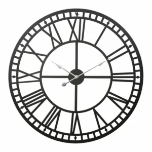 Artiss 80CM Large Wall Clock Roman Numerals Round Metal Luxury Home Decor Black 24