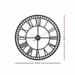 Artiss Wall Clock 60CM Large Roman Numerals Round Metal Luxury Wall Clocks Home Decor Black 15