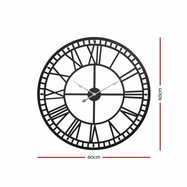 Artiss Wall Clock 60CM Large Roman Numerals Round Metal Luxury Wall Clocks Home Decor Black 9