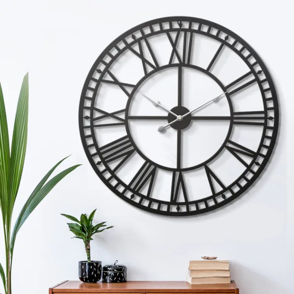 Artiss 80CM Large Wall Clock Roman Numerals Round Metal Luxury Home Decor Black 15