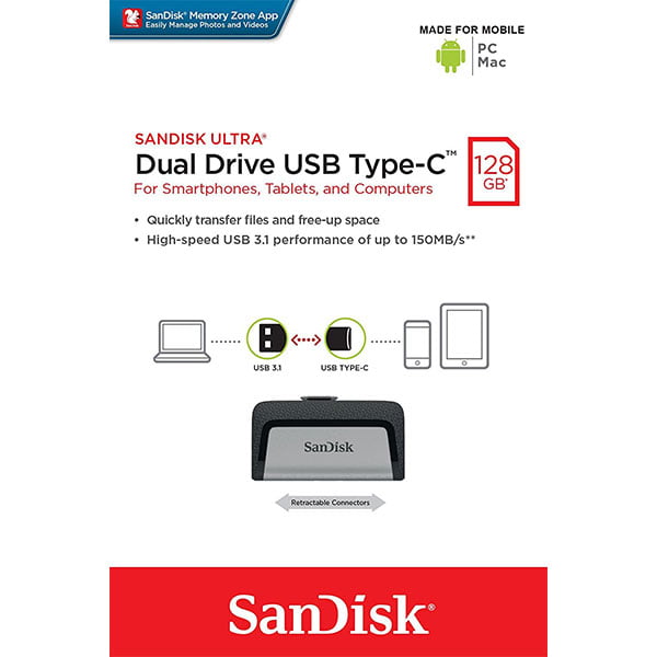 SANDISK ULTRA 128GB SDDDC2-128G Dual USB Drive Type-C 3.1 8