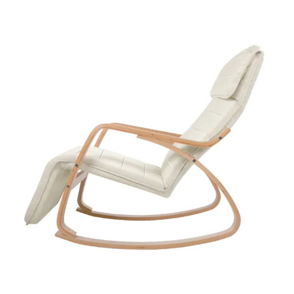 Artiss Fabric Rocking Armchair with Adjustable Footrest – Beige 13