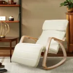 Artiss Fabric Rocking Armchair with Adjustable Footrest – Beige 25