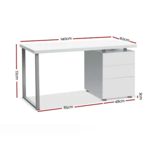 Artiss Metal Desk with 3 Drawers – White 3