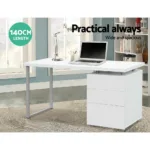 Artiss Metal Desk with 3 Drawers – White 18