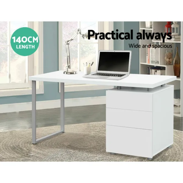 Artiss Metal Desk with 3 Drawers – White 12