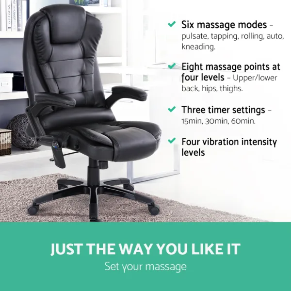 Artiss Massage Office Chair 8 Point PU Leather Office Chair – Black 11