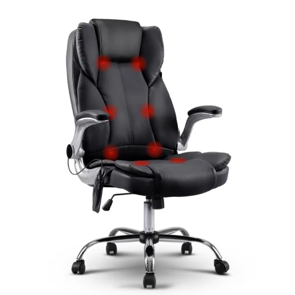 Artiss Massage Office Chair 8 Point PU Leather Office Chair – Black 8