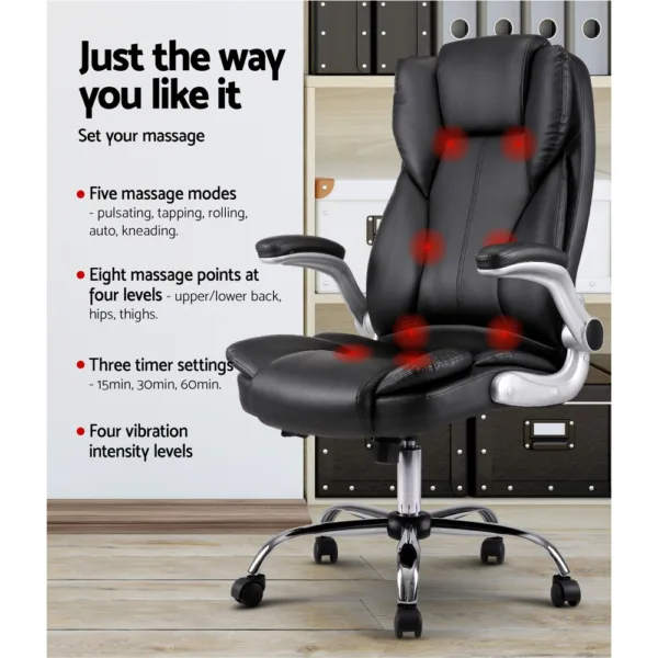 Artiss Massage Office Chair 8 Point PU Leather Office Chair – Black 11