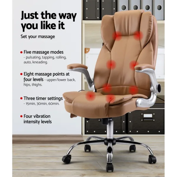 Artiss Massage Office Chair Gaming Chair Computer Desk Chair 8 Point Vibration Espresso 11