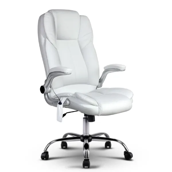 Artiss Massage Office Chair PU Leather 8 Point – White 8