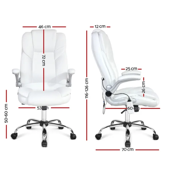 Artiss Massage Office Chair PU Leather 8 Point – White 9