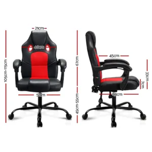 Artiss Massage Office Chair Gaming Computer Seat Recliner Racer Red 3
