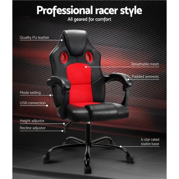 Artiss Massage Office Chair Gaming Computer Seat Recliner Racer Red 10