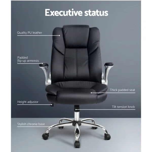 Artiss Kea Executive Office Chair Leather Black 15