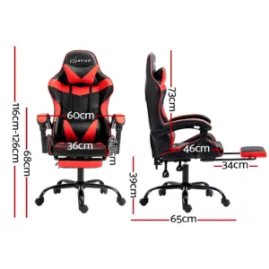 Artiss Office Chair Gaming Computer Executive Chairs Racing Seat Recliner Red 3