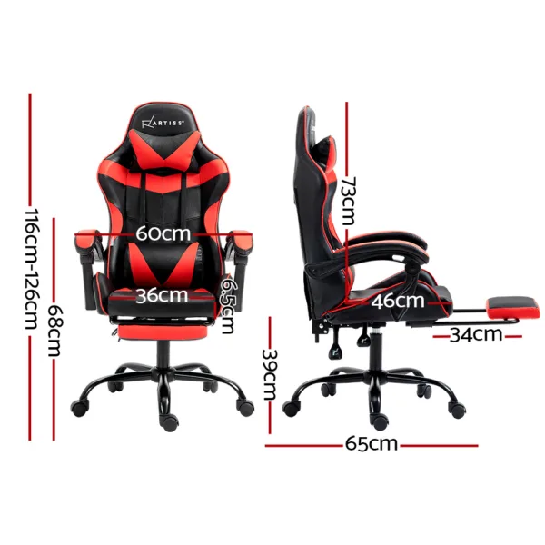Artiss Office Chair Gaming Computer Executive Chairs Racing Seat Recliner Red 11