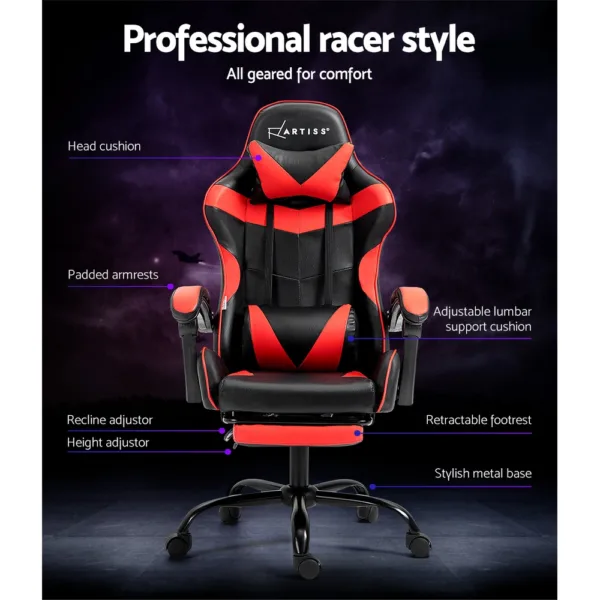 Artiss Office Chair Gaming Computer Executive Chairs Racing Seat Recliner Red 14