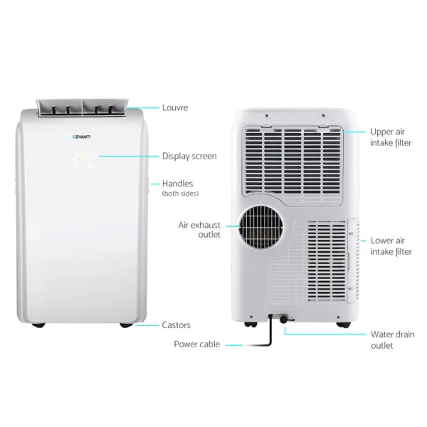 Devanti Portable Air Conditioner Cooling Mobile Fan Cooler Remote Window Kit White 3300W 10