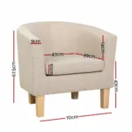 Artiss Armchair Lounge Chair Tub Accent Armchairs Fabric Sofa Chairs Beige 21