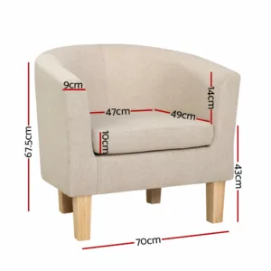 Artiss Armchair Lounge Chair Tub Accent Armchairs Fabric Sofa Chairs Beige 3