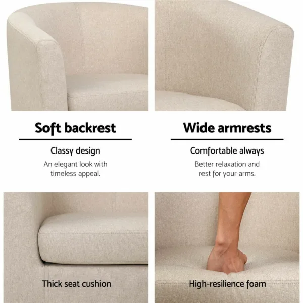 Artiss Armchair Lounge Chair Tub Accent Armchairs Fabric Sofa Chairs Beige 16
