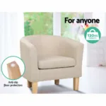 Artiss Armchair Lounge Chair Tub Accent Armchairs Fabric Sofa Chairs Beige 26