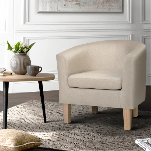 Artiss Armchair Lounge Chair Tub Accent Armchairs Fabric Sofa Chairs Beige 18