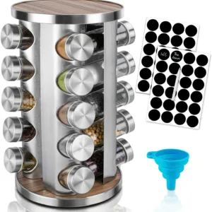 Rotating Spice Rack Organizer with 20 Pieces Jars for Kitchen 15