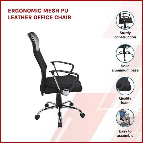 Ergonomic Mesh PU Leather Office Chair 12