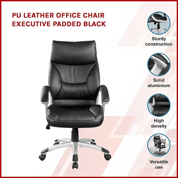 PU Leather Office Chair Executive Padded Black 12