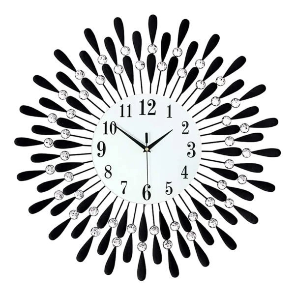 Large Modern 3D Crystal Wall Clock Luxury Art Metal Round Home Decor - Image 1